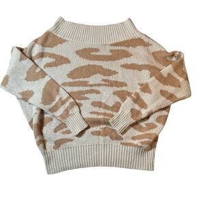 Leopard Print Sweater Neutral Tan Cream Cropped Knit Womens